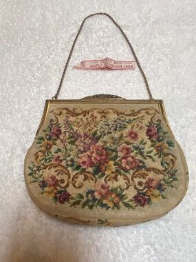 Vintage Jollies of Austria Small Floral Tapestry Needlepoint Handbag